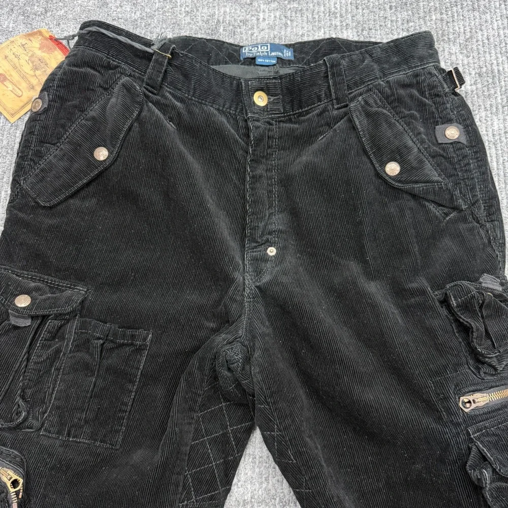Vtg Polo Ralph Lauren Cargo Pants Mens 34x32 Black Paratrooper Corduroy Military